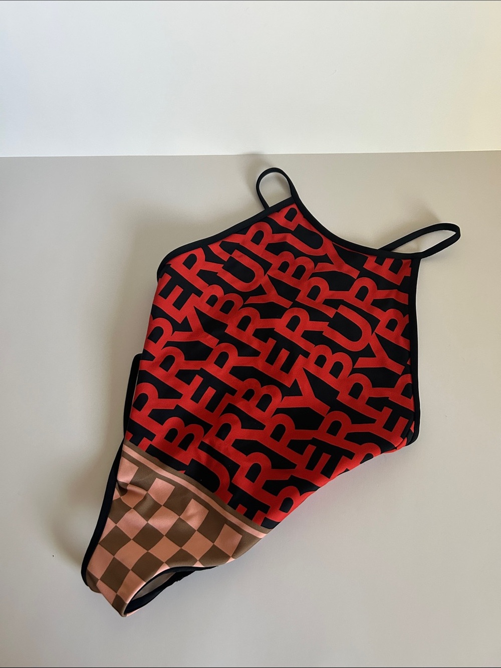 Burberry White and Black Lined Top with Red Accent